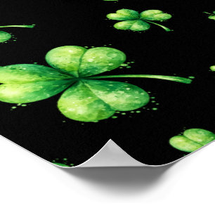 St. Patrick’s Day Wasserfarbe Shamrock auf Schwarz Poster