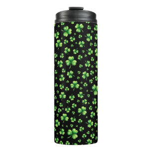 St. Patrick’s Day Wasserfarbe-Shamrock auf Schwarz Thermosbecher