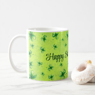 St. Patrick’s Day Wasserfarben-Kleeblatt auf Grün Kaffeetasse