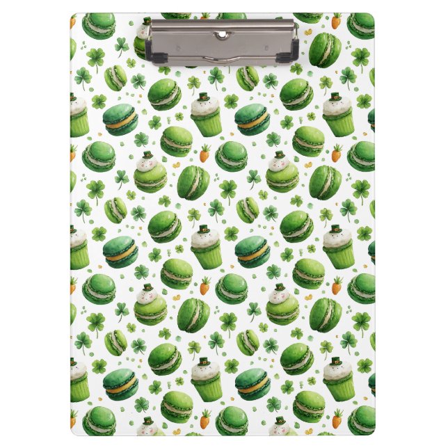 St. Patrick’s Day-Wasserfarben-Macaron und Kleebla Klemmbrett (Vorderseite)
