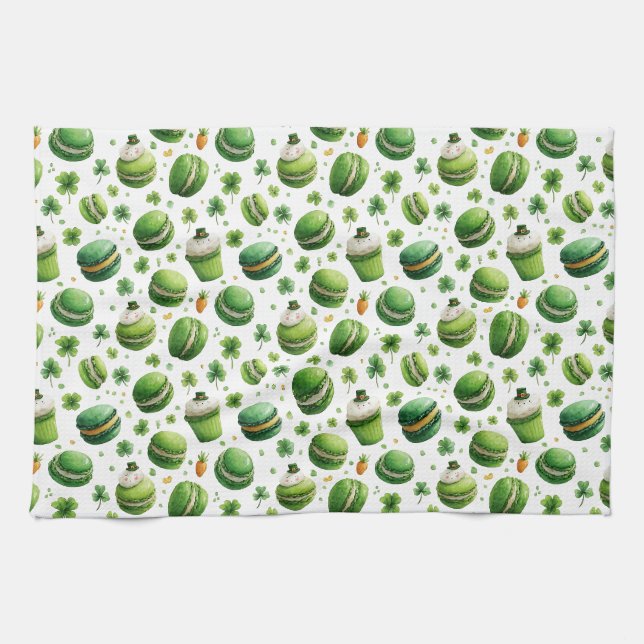 St. Patrick’s Day Watercolor Macaron & Shamrock  Geschirrtuch (Horizontal)