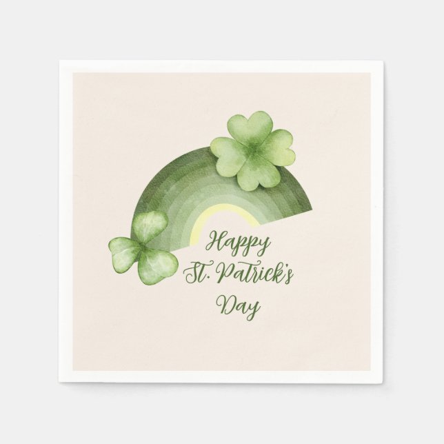 St. Patrick’s Day – Watercolor Shamrock Rainbow Serviette (Vorderseite)