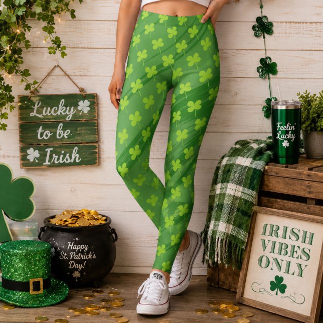 St Patrick ` s TagesKleeblatt-Grün-Muster Leggings (Von Creator hochgeladen)