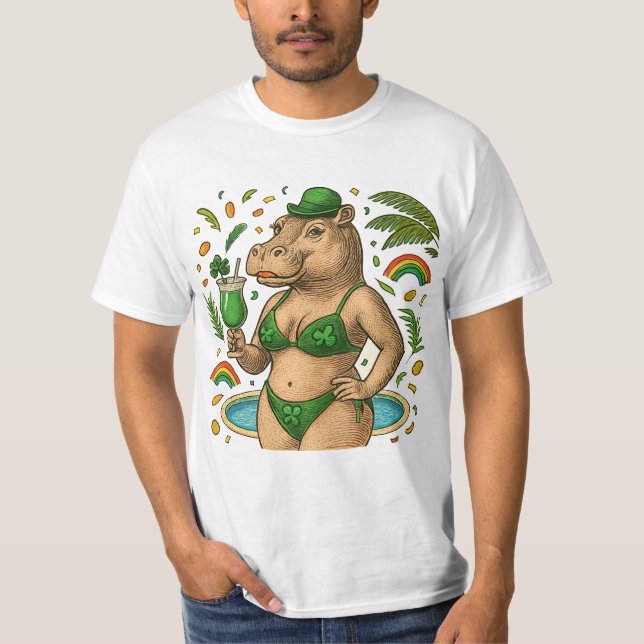 St. Patrick’s Tropical Pool Party for Hippo lovers T-Shirt (Vorderseite)