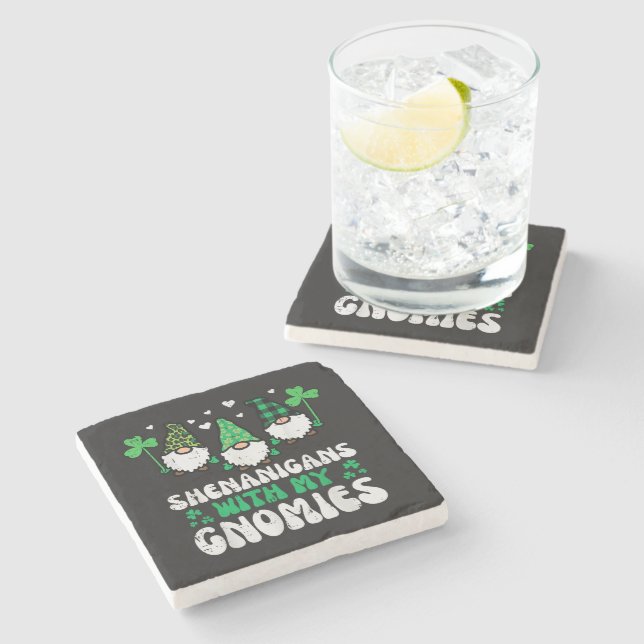 St Patrick Shenanigans Mit Gnomies Gnome Steinuntersetzer (Seitenansicht)