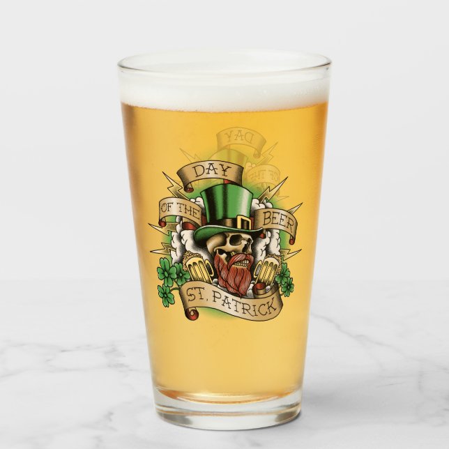 St. Patrick, Tag des Biers, Totenkopf, Leprechaun, Glas (Vorne (Gefüllt))