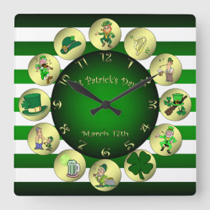 St Patrick Tag~ Kobold ~ "Erin gehen Bragh" ~ Quadratische Wanduhr