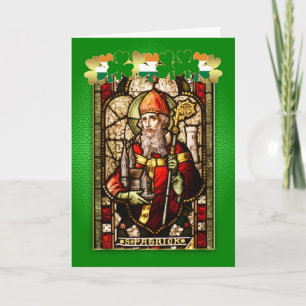 St Patrick TagesBuntglas-Fenster und Gebet F Karte