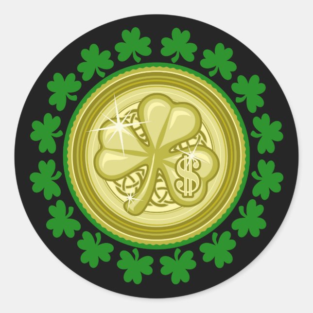St Patrick Tagesglückliche Münzen-Grafik Runder Aufkleber (Vorderseite)