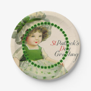 St Patrick Tageskleines irisches Mädchen Pappteller