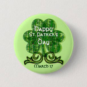 St Patrick Tagesknopf ~ Grunge-Kleeblatt Button
