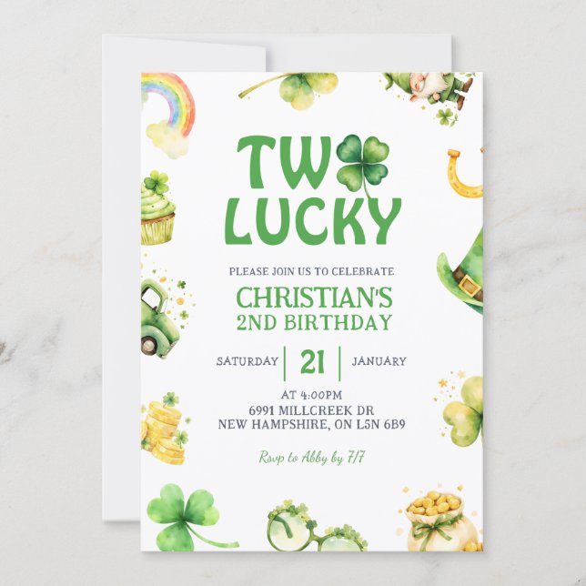 St Patrick Two Lucky Birthday Invitation Einladung (Vorderseite)