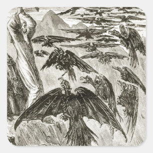 St Patrick und die Dämonenvögel, von 'The Trias T. Quadratischer Aufkleber