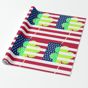 St. Patrick USA Irland Kleeblatt American Flag Geschenkpapier