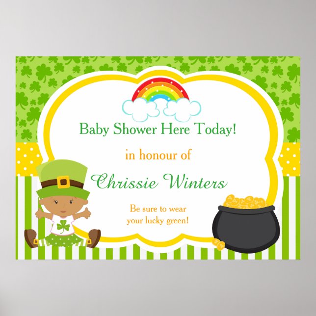 St Patricks African American Girl Baby Shower Poster (Vorne)