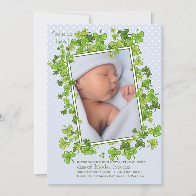 St. Patrick's Baby boy Foto Geburtserklärung Ankündigung (Vorderseite)