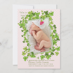 St. Patrick's Baby Girl Foto Geburtsankündigung Ankündigung