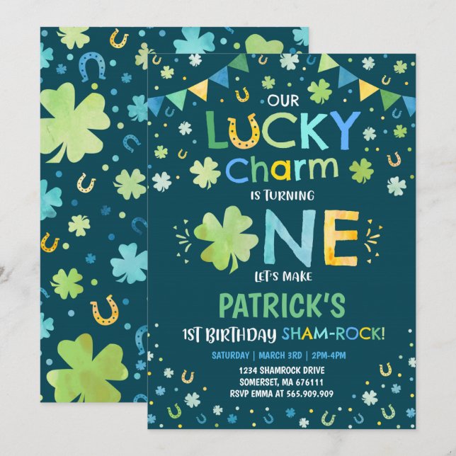 St. Patrick's Birthday Einladung Lucky Charm (Vorne/Hinten)