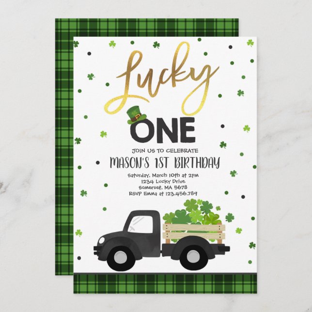 St. Patrick's Birthday Einladung Lucky One Party (Vorne/Hinten)