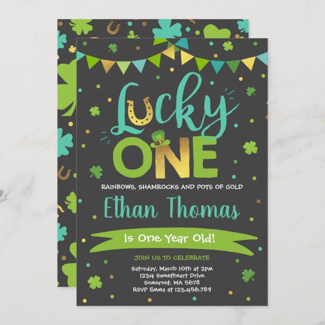St. Patrick's Birthday Einladung Lucky One Party (Vorne/Hinten)
