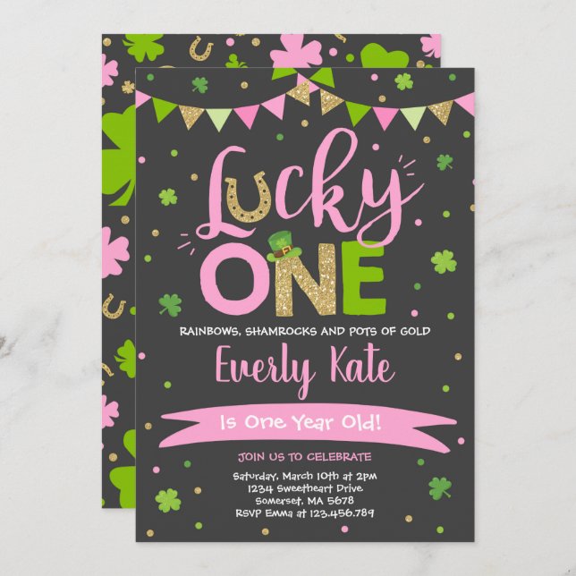 St. Patrick's Birthday Einladung Lucky One Party (Vorne/Hinten)