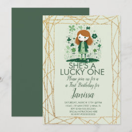St. Patricks Birthday Girl Kleeblatt Glitzer Frame Einladung
