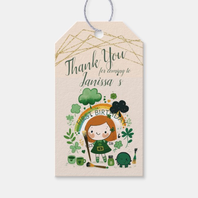 St. Patricks Birthday Girl Kleeblatt Glitzer Geschenkanhänger (Vorderseite)