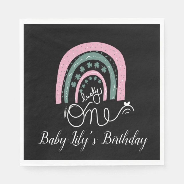 St. Patricks Birthday Rainbow Hand Drawn Pink Napk Serviette (Vorderseite)
