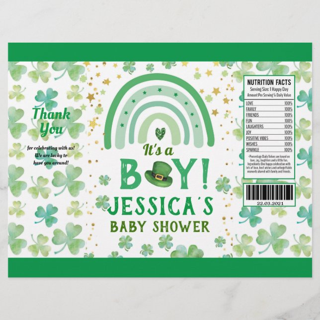St Patrick's Boy Baby Shower Chip Bag Wrapper Flyer (Vorne)