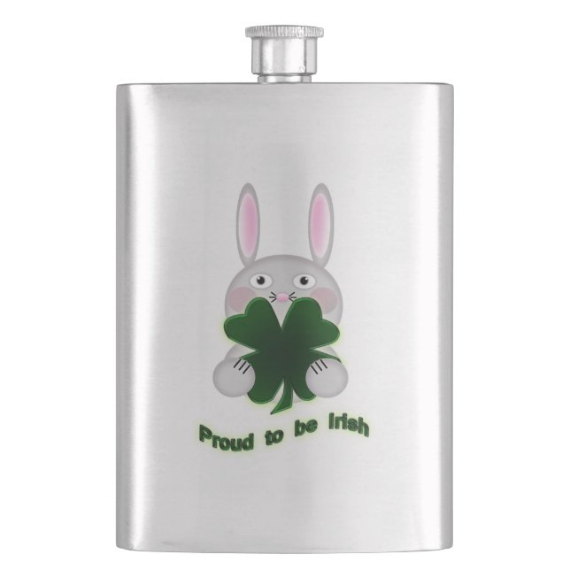 St. Patricks Bunny Proud zu irischem Kleeblatt Flachmann (Vorderseite)