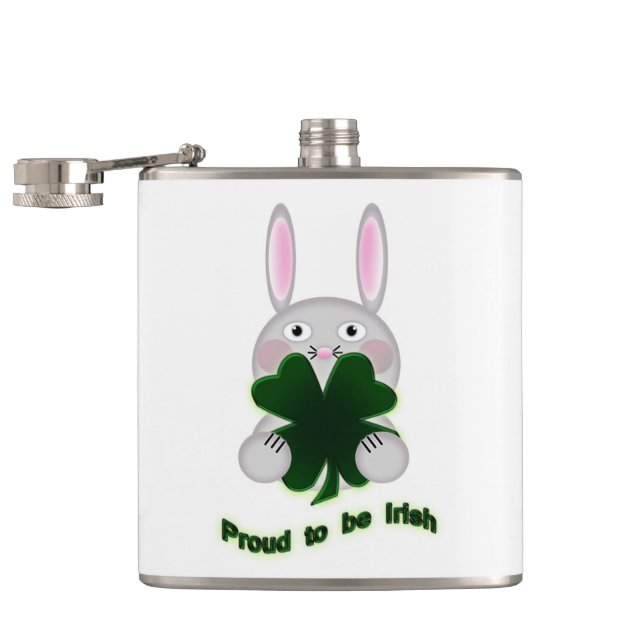 St. Patricks Bunny Proud zu irischem Kleeblatt Flachmann (Geöffnet)