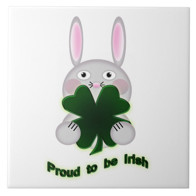 St. Patricks Bunny Proud zu irischem Kleeblatt Fliese (Vorderseite)