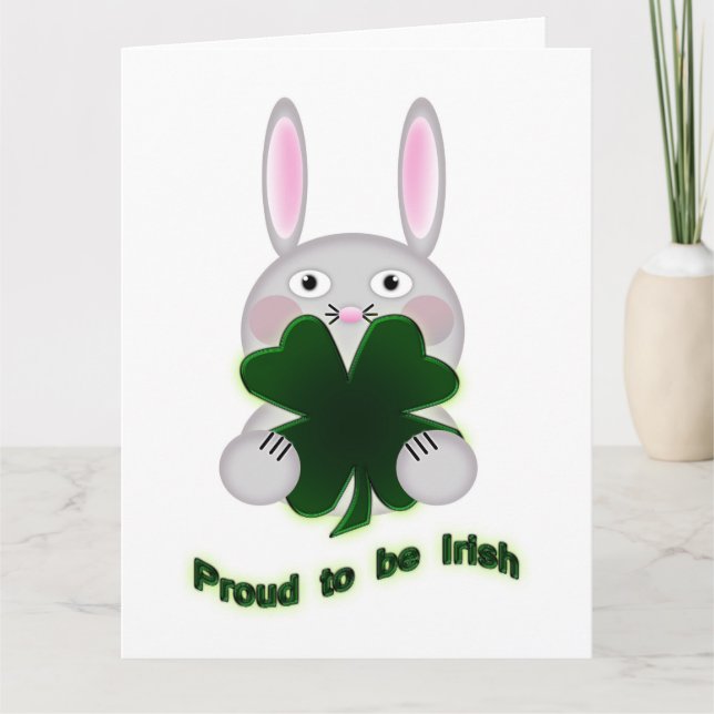 St. Patricks Bunny Proud zu irischem Kleeblatt Karte (Vorderseite)