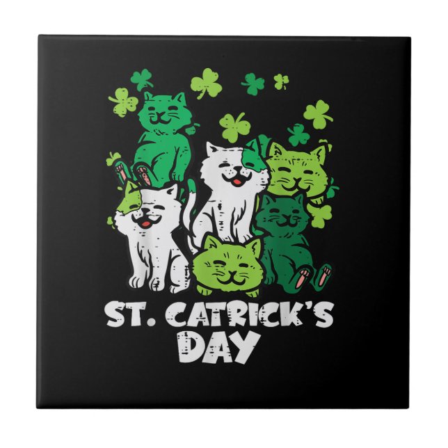 St Patricks Catricks Day Cats Saint Pattys Fliese (Vorderseite)