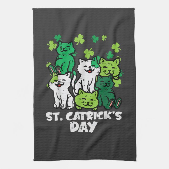 St Patricks Catricks Day Katzen Saint Pattys Geschirrtuch (Vertikal)