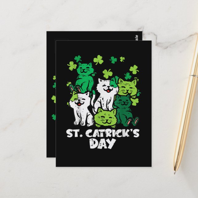St Patricks Catricks Day Katzen Saint Pattys Postkarte (Vorderseite/Rückseite Beispiel)