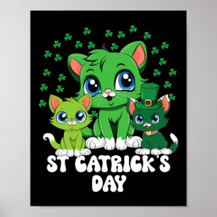 St Patricks Catricks Tag Katzen Grün Saint Pattys Poster
