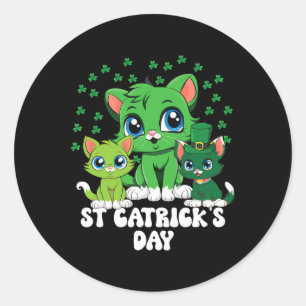 St Patricks Catricks Tag Katzen Grün Saint Pattys Runder Aufkleber