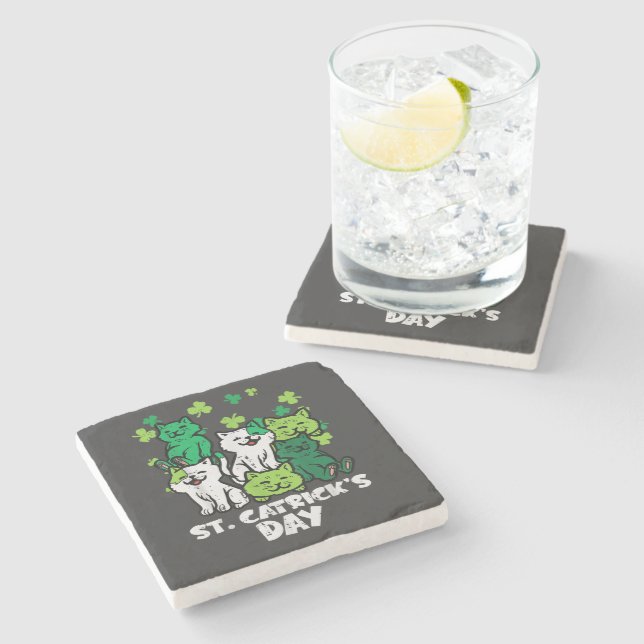 St Patricks Catricks Tag Katzen Saint Pattys Steinuntersetzer (Seitenansicht)