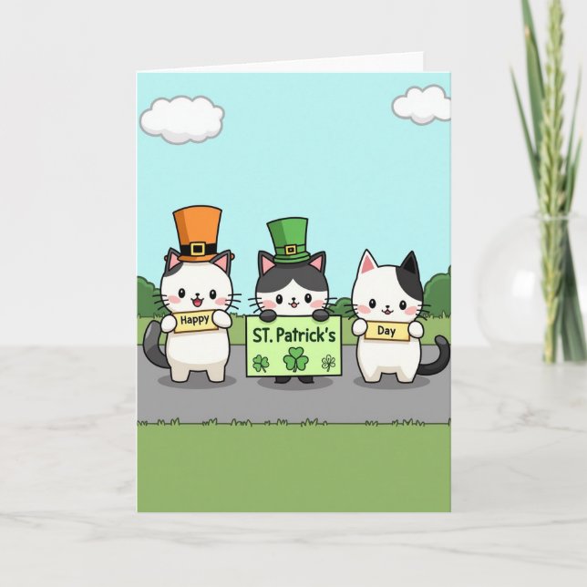 St Patricks Cats Happy Day Card Karte (Vorderseite)