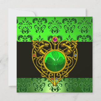 ST. PATRICK'S CELTIC HEART Green Damask Monogramm Einladung