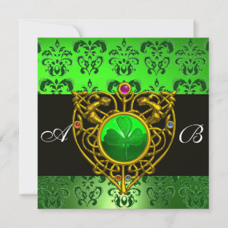ST. PATRICK'S CELTIC HEART Green Damask Monogramm Einladung