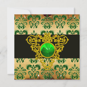 ST.PATRICK'S CELTIC HEART Green Damask Perchment Einladung