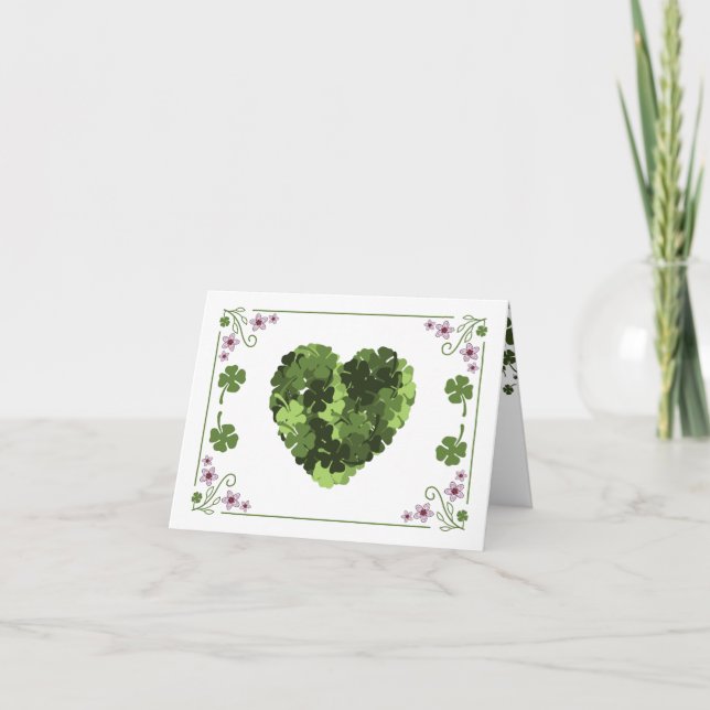 St. Patrick's Clover Heart Feiertagskarte (Vorderseite)
