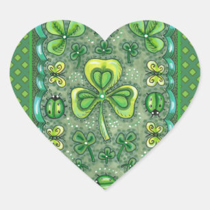 ST. PATRICK'S DACHFOLK ART KLEEBLATTS N' LADYBUGS Herz-Aufkleber