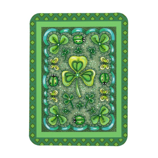 ST. PATRICK'S DACHFOLK ART KLEEBLATTS N' LADYBUGS MAGNET (Vertikal)