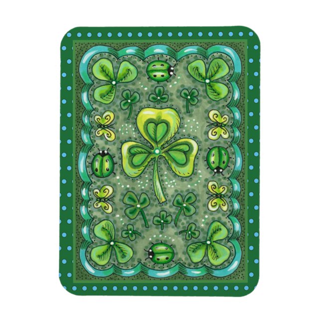 ST. PATRICK'S DACHFOLK ART KLEEBLATTS N' LADYBUGS MAGNET (Vertikal)