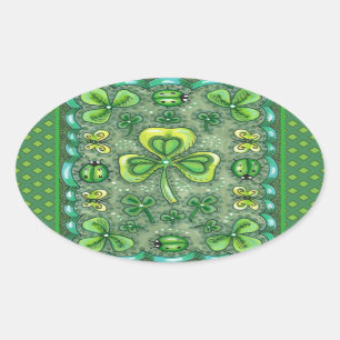ST. PATRICK'S DACHFOLK ART KLEEBLATTS N' LADYBUGS OVALER AUFKLEBER