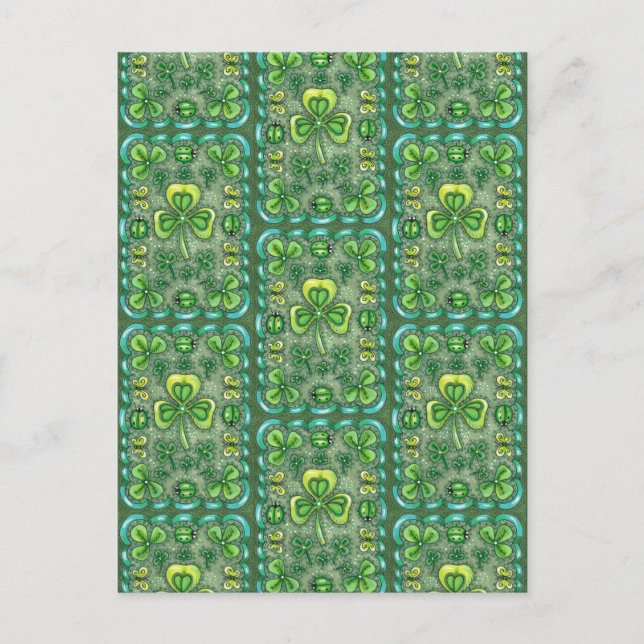 ST. PATRICK'S DACHFOLK ART KLEEBLATTS N' LADYBUGS POSTKARTE (Vorderseite)