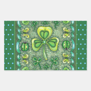 ST. PATRICK'S DACHFOLK ART KLEEBLATTS N' LADYBUGS RECHTECKIGER AUFKLEBER